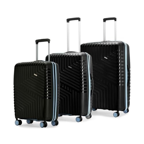 Core Set of 3 Trolley Bags Cabin + Medium + Large Polypropylene Hard Suitcase,Midnight Black/Arctic Blue