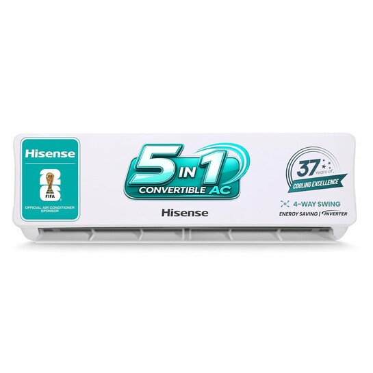 Hisense 1.5 Ton 5 star Inverter Split AC(Copper, 5-in-1 Convertible with Intelligent 4 modes, PM 2.5 filter, Anti corrosion, AS-18TR4R5E, White