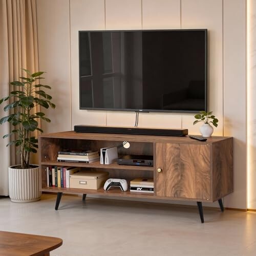 ABOUT SPACE TV Unit - Engineered Wooden TV Stand Table with Cable Hole (Walnut- L 120 x B 40.5 x H 55 cm)