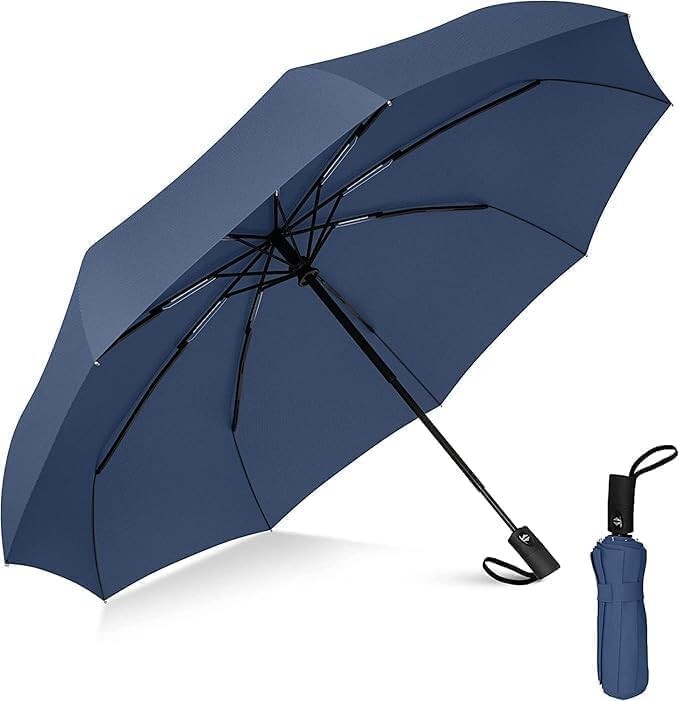 Kerok Portable Auto Travel Umbrella - Windproof for Rain, Strong for Wind (Black)