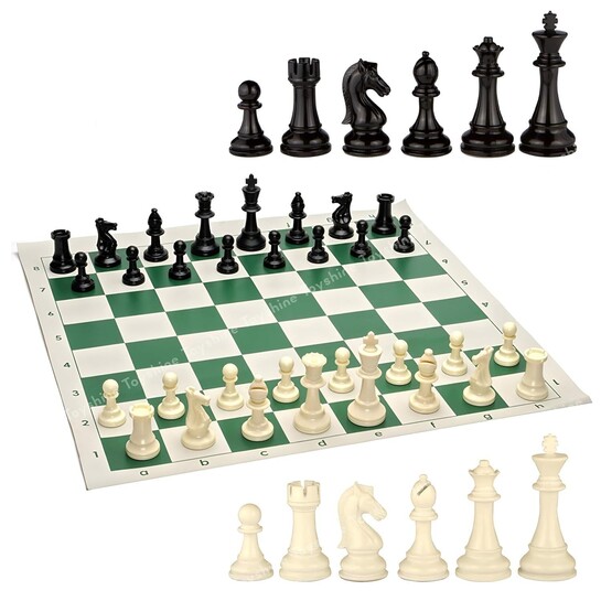 Toyshine 17" X 17" Tournament Chess Set with Plastic Chessmen and Green Roll-Up Vinyl Mat (SSTP)