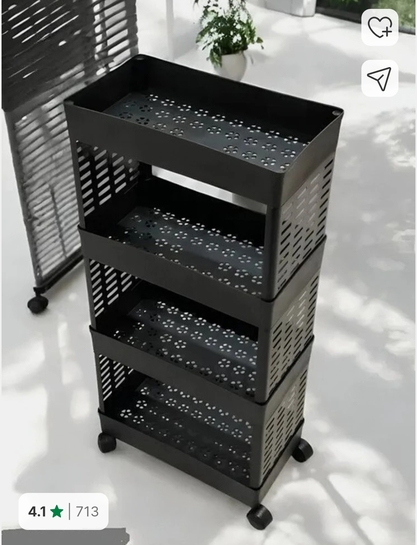 HomeQueen Multi-Purpose Plastic Storage Organizer 4-Tier Rack with Wheel Bathroom & Office Plastic Kitchen Trolley DIY(Do-It-Yourself)