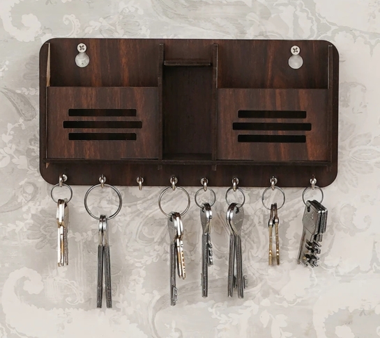 CAPIO ART Yoga Mudra with Mobile Stand Wood Key Holder (8 Hooks, Brown)