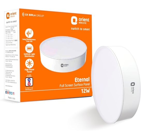 Orient Electric 12W Rimless LED Surface Panel Light | 990 Lumens | Wide Voltage Operation | Up to 4.0 kV Surge Protection| Cool White Light| BIS Certified | Made in India| Pack of 1
