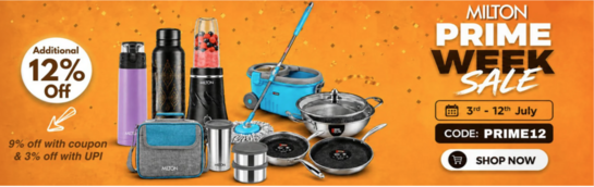 Milton - Prime Week Sale | Additional 12% off + 9% off with coupon | 3% off with UPI
