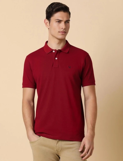 Allen Solly Men Solid Polo Neck Pure Cotton Red T-Shirt