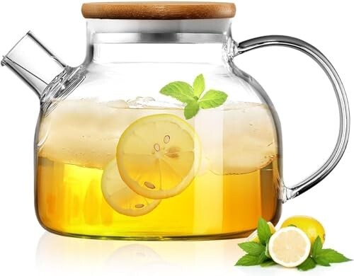 [Apply 2% Coupon] Heatproof Borosilicate Glass Teapot | 1000ml | Bamboo Lid & Filter