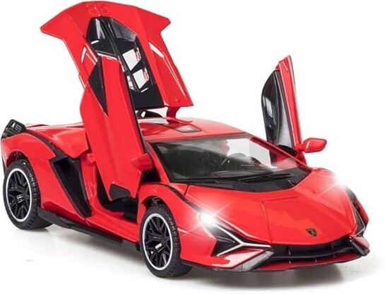 Lamborghini Sian Die-Cast Metal Toy Car 1:32 | Pull Back | Sound and Light | Openable Doors | Red