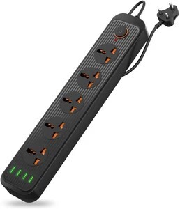 Portronics Power Plate 6 2500W with 4 Port + 5  Socket Extension Boards (Black, 3 m, With USB Port)