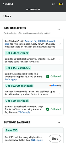 11% cb on AMAZON  upto 9999 using any payment method 