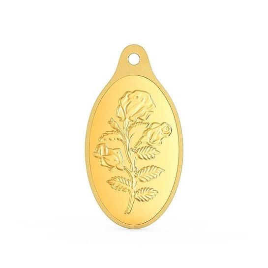 Joyalukkas 24K (999) Purity Gold Coin Pendent | Yellow Color | Flower Design.