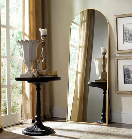 ARTMENT Vista Frame Floor Mirror Gold Arched (155 X 45 CM) Decorative Mirror (Semi Curved Finish : Powder-Coated Finish)