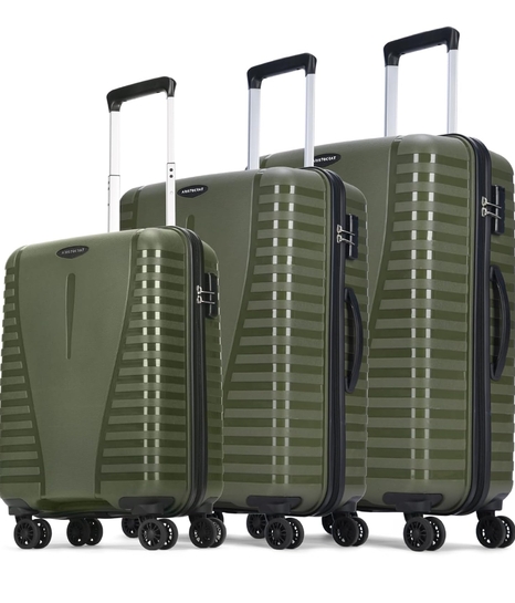 Aristocrat 3 Pc Airpro Set Cabin 55cm(Small) Check-in 66cm(Medium) Check-in 75cm(Large) 8 Wheels Spinner Trolley Bags, Hard Case Luggage, Lightweight Bag & Combination Lock|3 Years Warranty (Green)
