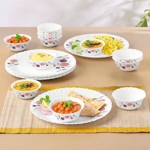Larah by Borosil Pack of 18 Opalware Dinner Set