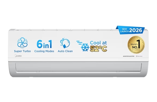 Midea 1.5 Ton 3 Star Inverter Split AC (Copper, Convertible 6-in-1 with Auto Intelligence,Turbo Mode for Faster Cooling, Auto Clean & HD+PM 2.5 Filter,2026 Model, Santis Max DLX-MAI18SD3R36F1, White)