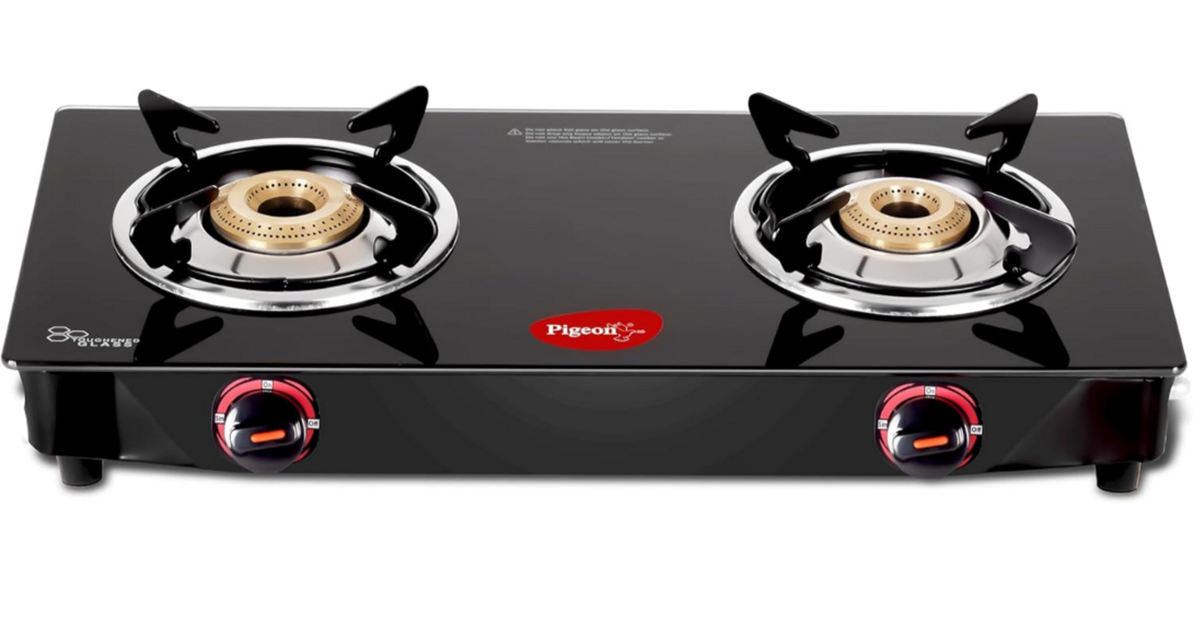 Pigeon Ignia 2 Burner Gas Stove | Brass Burner | Easy Cleaning | Toughened Glass | 15% coupon + ₹200 cashback @1495