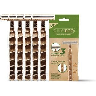 (Pack of 5) SHAVECO Mens Bamboo Disposable Razor 3 Blades