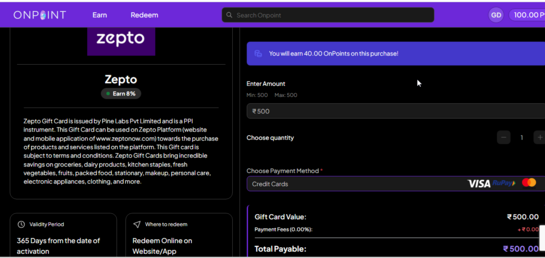 On-point X Zepto GC | 8% CB Points