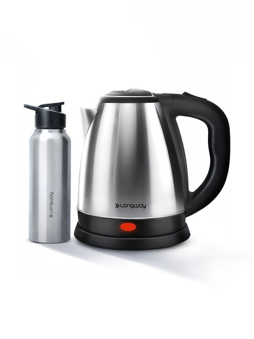 [Combo Offer] Longway Kestro Grey & Black 1500W Electric Kettle With Water Bottle - 2 L