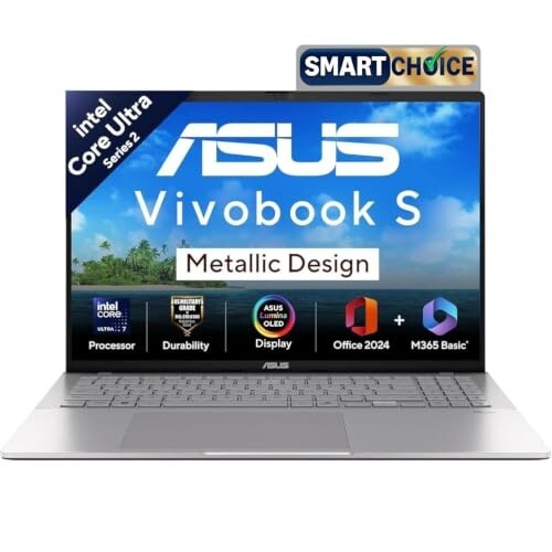[HDFC CC EMI] ASUS Vivobook S16 OLED | Intel Core Ultra 7 255H | 16GB RAM + 512GB SSD | 16" OLED | AI PC