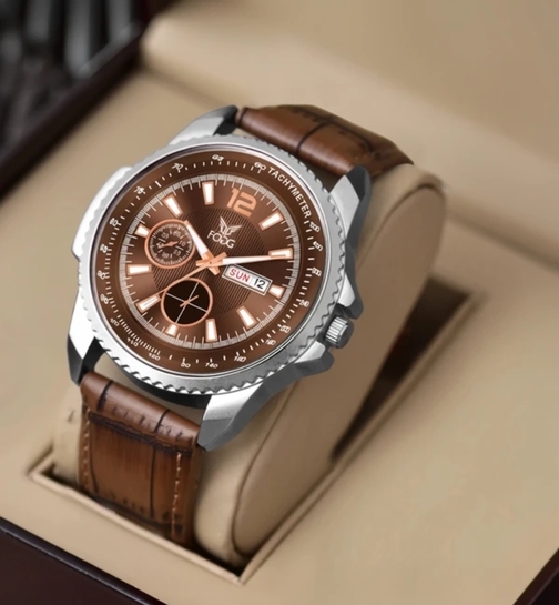 FOGG Day and Date Display Analog Watch For Men 1219-Brown