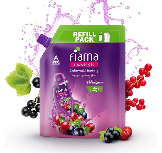 Fiama Body Wash Shower Gel Blackcurrant & Bearberry, 1.3L Bodywash Refill Value Pouch 