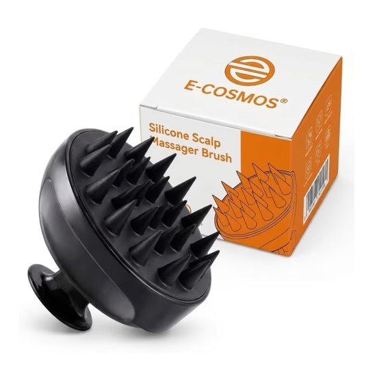 E-COSMOS® Hair Scalp Massager Shampoo Brush with Soft Silicone Bristles (BLACK)