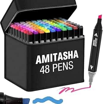 Amitasha 48 Pc Dual Tip Chisel + Markers Double-Sided Pen Set For Drawing