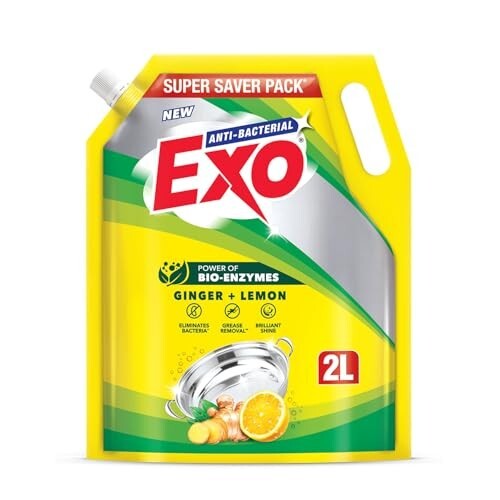Exo Dishwash Liquid Refill Pack | Ginger & Lemon | Tough Grease Removal for Utensils - 2L