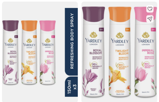 Yardley London Body Spray Tripack Body Spray  -  For Women (450 ml, Pack of 3)