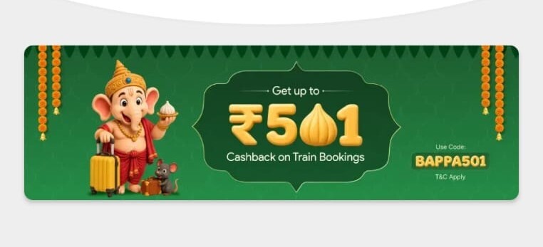 ConfirmTkt Ganesh Chaturthi Offer – Get ₹501 Cashback on Minimum Booking of ₹300