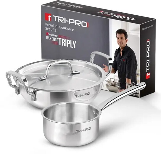 BERGNER Tripro Triply Fry Pan 24 cm ₹448 |BERGNER Tripro Triply Stainless Steel 3 Pc ₹1060