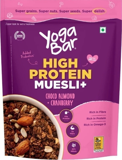 Yogabar High Protein Muesli 1kg Jar, Choco Almond & Cranberry with Probiotics & Omega-3 Jar (1 kg)