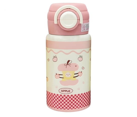 Kids Stainless Steel Insulated Water Bottle with Double Lid & Dual Straw – 500ml Vacuum Flask, Portable Leak Resistant School Travel Drink Bottle for Children Pink