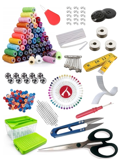 Aezzo 144 Pcs Sewing Kit Box | 24 Thread Spools | Needles | Scissors | Bobbins | Tailoring Set