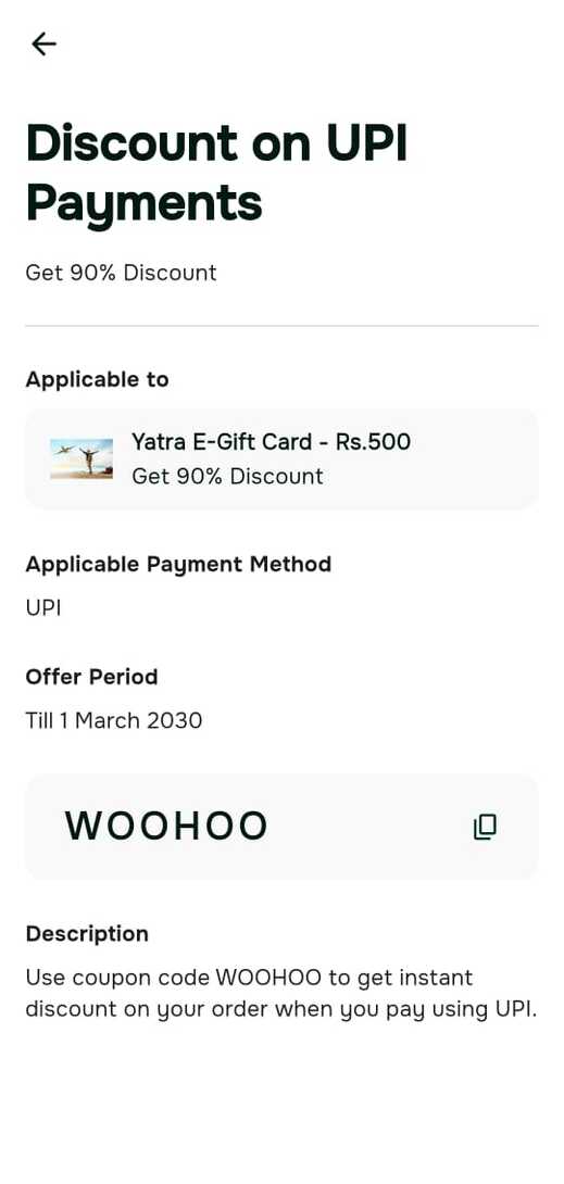 WOOHOO Deal - Yatra ₹500 E-Gift Card at Just ₹50 (90% OFF)