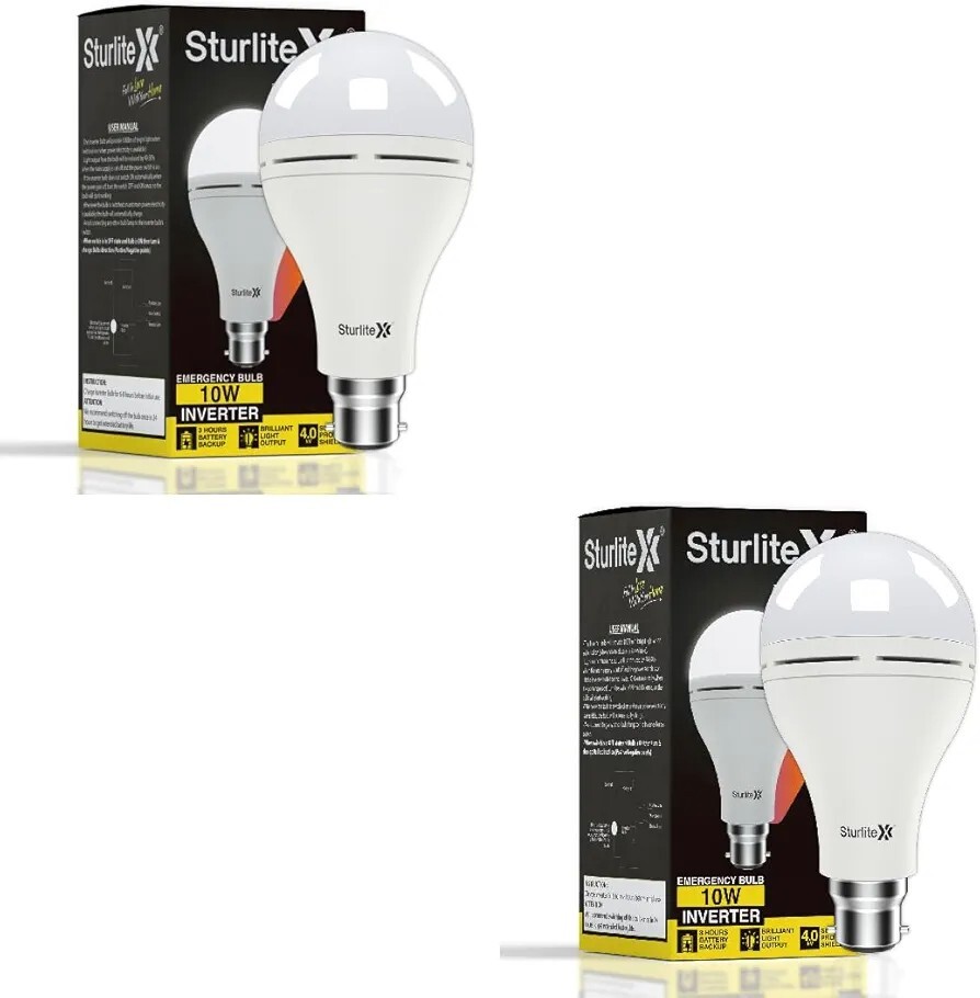 Sturlite Inverter 10W LED Emergency Bulb| Bright Rechargeable Bulb| (Pack of 2)