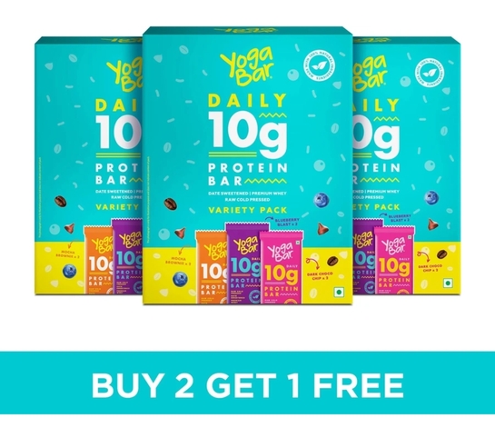 Yogabar (Pack of 18) 10 g Protein Bar Variety Pack, Gluten-Free, Healthy Snacks Protein Bars (900 g, Assorted)