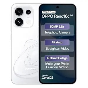 Oppo Reno16c 5G (Starry White, 8GB, 128GB) | 3D Design | 50MP 3.5X Telephoto Camera | 4K Video | AI Remix Collage | 7000mAh 80W SUPERVOOC | ColorOS 16 | IP69K | Dimensity 7300