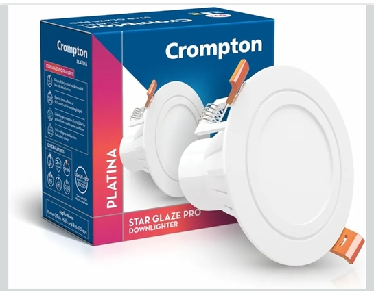 Crompton Star Glaze Pro LED Downlighter 9W Round LED Ceiling Light (Cool Day Light, Pack of 1)| Cut Out Size :95mm