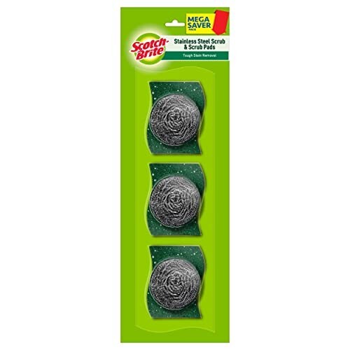 Scotch-Brite Stainless Steel Scrub - Pack of 3 (3X 15g Steel +Free 3 Scrub Pads 3"X3")
