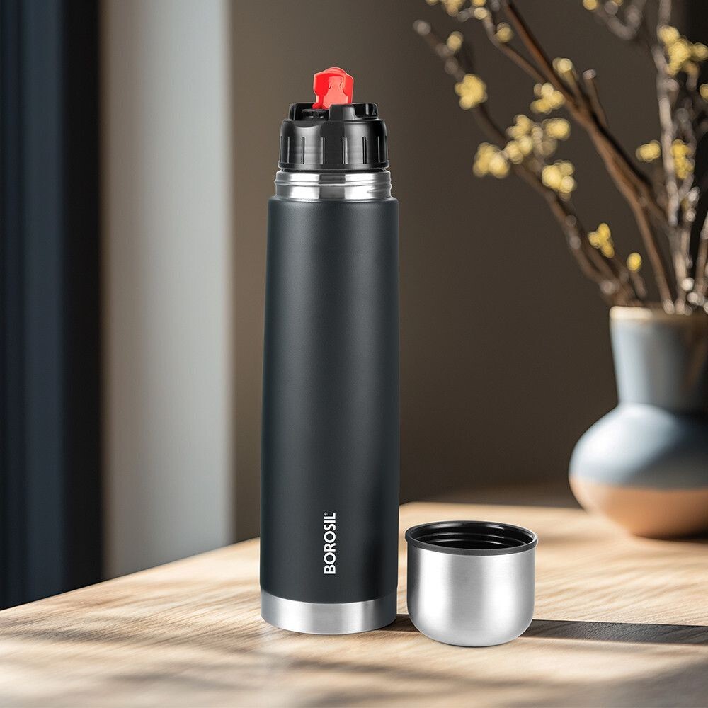  3 Pack at ₹906 + 39 Supercoins. BOROSIL 24 Hours Hot & Cold Thermo Double Wall Vaccum Insulated Steel Flask Bottle 1000 ml Steel Flask (Pack of 1, Black)