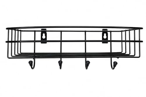 Adhesive Wall-Mounted Bathroom Shelves – Rustproof Metal Racks with Hooks for Toiletries & Accessories, No-Drill Storage Organizer for Bathroom, Kitchen, or Vanity (Black, Set of 2)