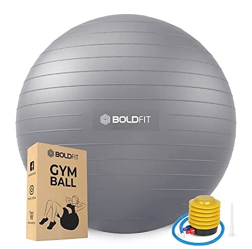 Boldfit Gym Ball for Exercise with Foot Pump for Workout, Yoga-Grey