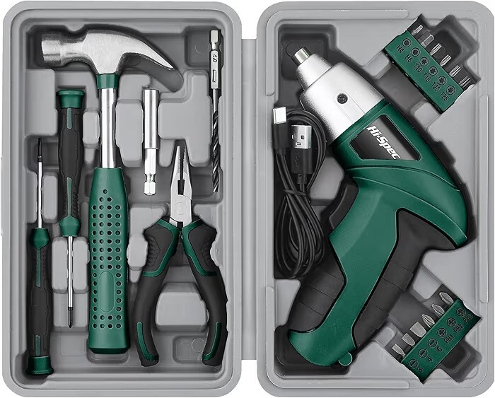 Hi-Spec Cordless Electric Screwdriver, Power Screw Driver Set with Pink Compact Tool Kit 19 Piece (Green) 