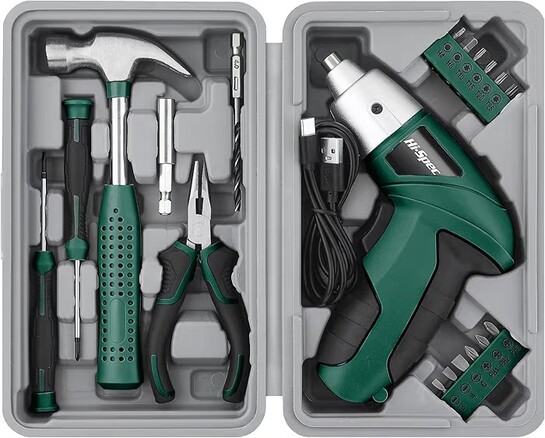 Hi-Spec Cordless Electric Screwdriver, Power Screw Driver Set with Pink Compact Tool Kit 19 Piece (Green) 