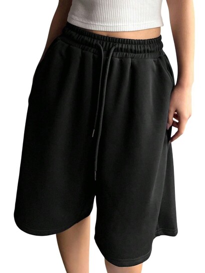 Dockstreet Cotton Jogger Shorts for Women | Wide Fit | Side Pockets | Relaxed Casual | Long Length