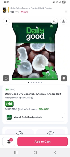 Zepto: Dry coconut at Rs 46 for 200gm