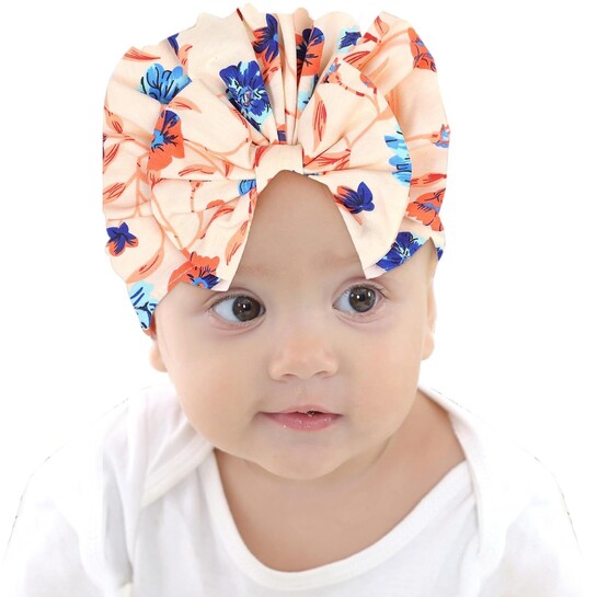 BabyMoon Beanie Floral Bow Baby Boy's & Girl's Cap Kids | Toddler Infant Hat | Orange | 6-48 Months