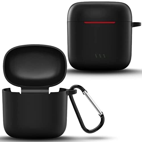 Pouch for bAot Airdope 431 with LED Light Indicator Protective Soft Silicone Case Cover with Hook (Cover Only) (This Cover is Not Sold Or Created by Boat) (Black-Plain)